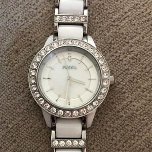 Used ceramic fossil watch, needs battery